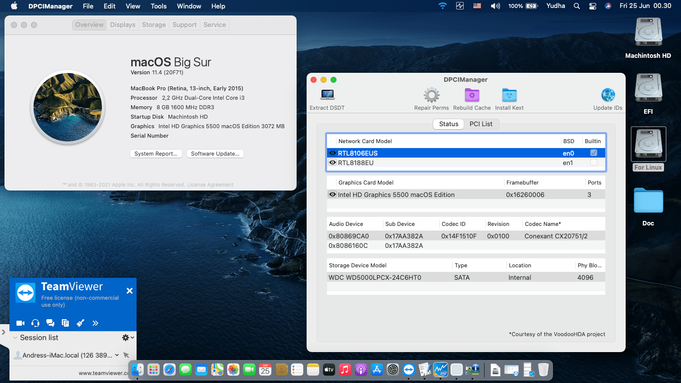Success Hackintosh macOS Big Sur 11.4 Build 20F71 in Lenovo Ideapad 100-151BD